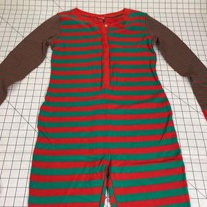 Red and green striped, one piece pajama